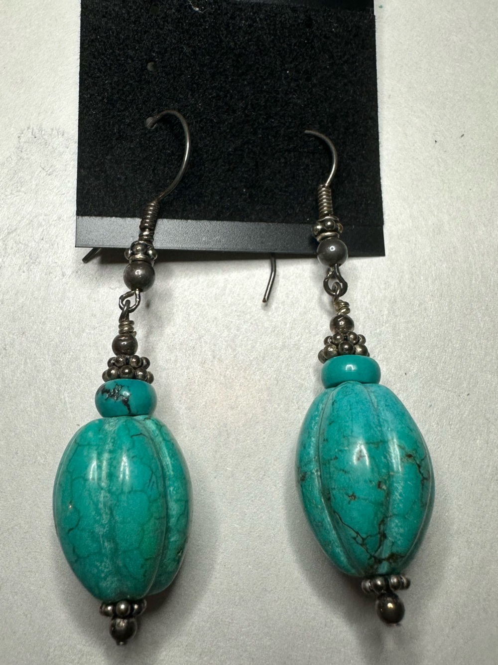 Turquoise Bead Dangle Earrings with Sterling